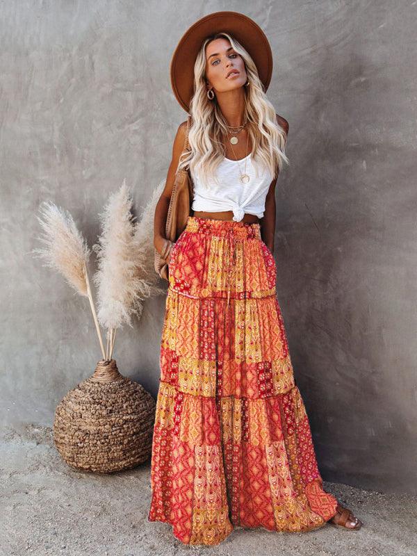 Bohemian Chic High Waist Long Skirt with European Flair - SALA