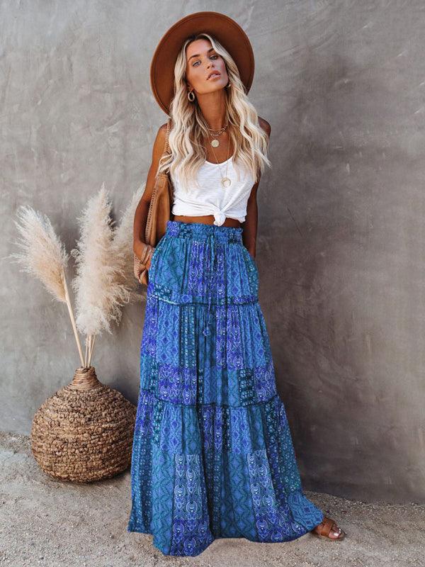 Bohemian Chic High Waist Long Skirt with European Flair - SALA