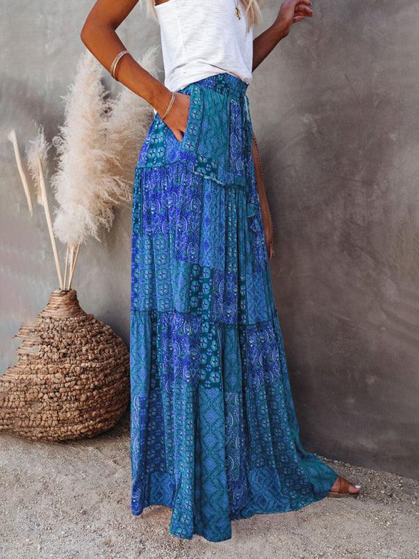 Bohemian Chic High Waist Long Skirt with European Flair - SALA