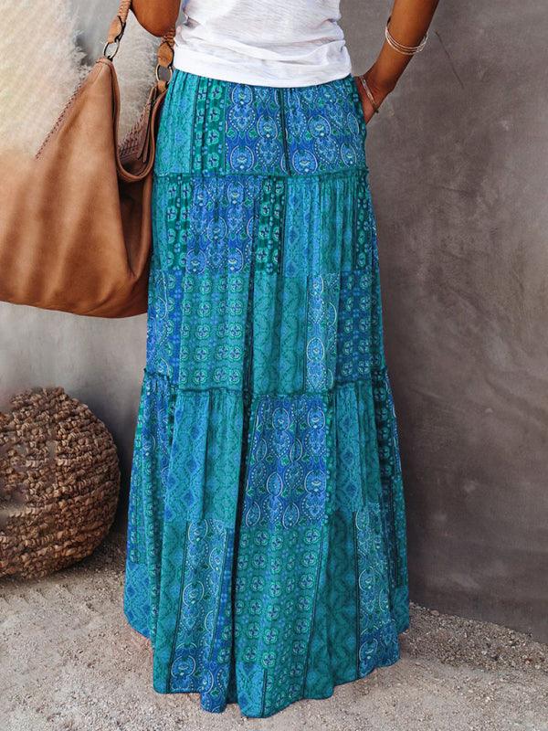 Bohemian Chic High Waist Long Skirt with European Flair - SALA