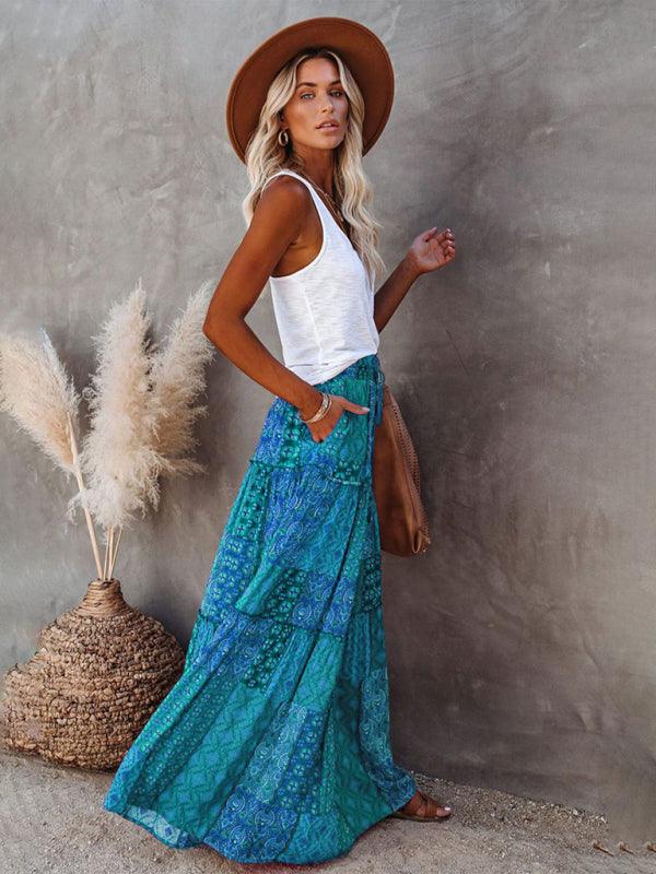 Bohemian Chic High Waist Long Skirt with European Flair - SALA