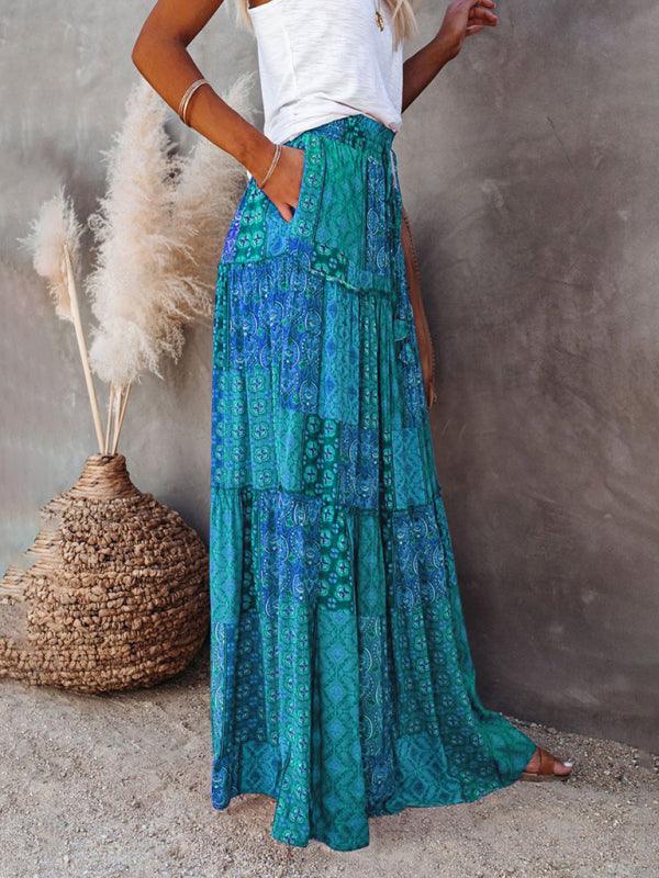 Bohemian Chic High Waist Long Skirt with European Flair - SALA