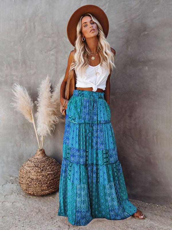 Bohemian Chic High Waist Long Skirt with European Flair - SALA