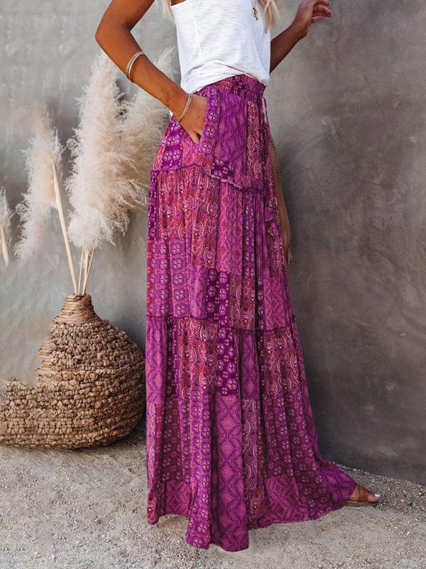 Bohemian Chic High Waist Long Skirt with European Flair - SALA