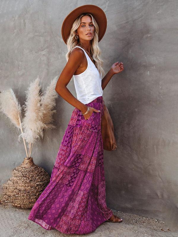 Bohemian Chic High Waist Long Skirt with European Flair - SALA