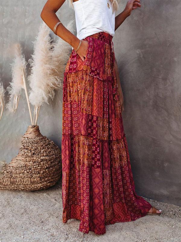 Bohemian Chic High Waist Long Skirt with European Flair - SALA