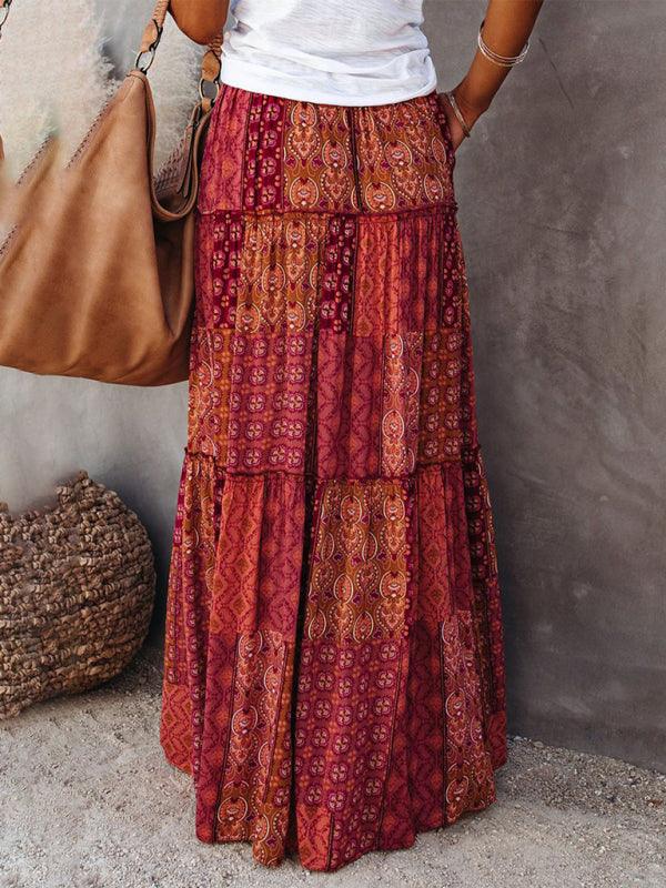 Bohemian Chic High Waist Long Skirt with European Flair - SALA