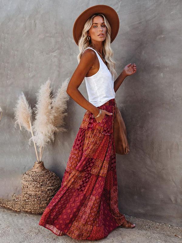 Bohemian Chic High Waist Long Skirt with European Flair - SALA