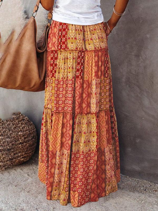 Bohemian Chic High Waist Long Skirt with European Flair - SALA