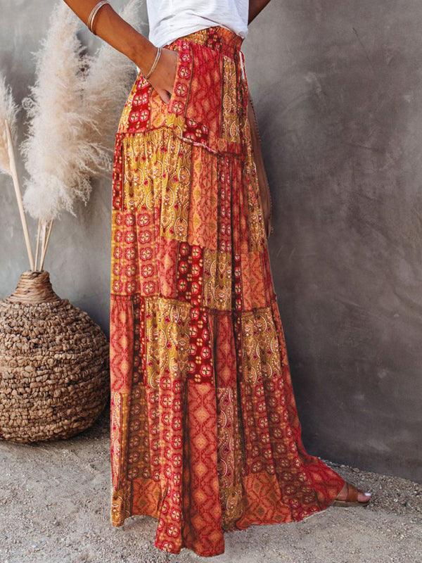 Bohemian Chic High Waist Long Skirt with European Flair - SALA