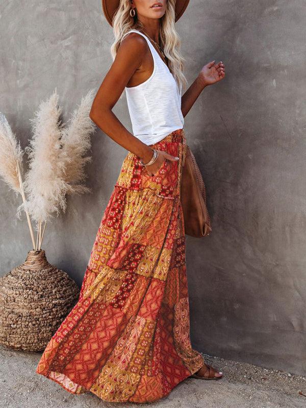 Bohemian Chic High Waist Long Skirt with European Flair - SALA