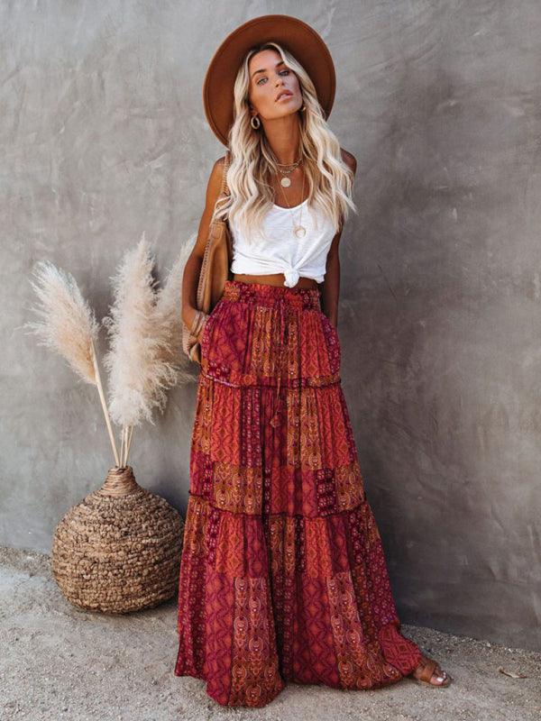 Bohemian Chic High Waist Long Skirt with European Flair - SALA