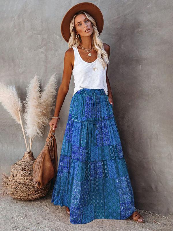 Bohemian Chic High Waist Long Skirt with European Flair - SALA