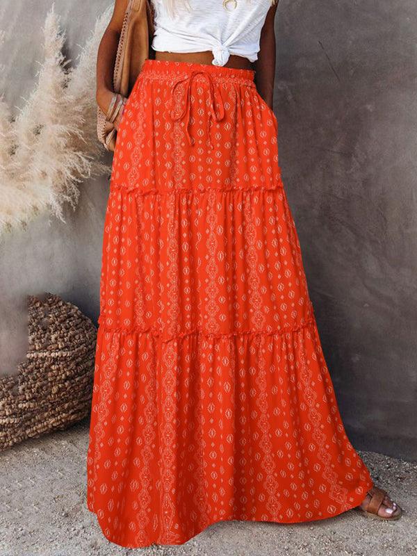 Bohemian Chic High Waist Long Skirt with European Flair - SALA