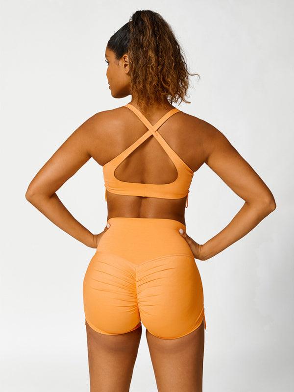 Breathable Solid Color Drawstring Yoga Shorts for Running - SALA