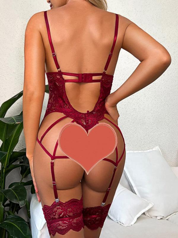 Butterfly Lace Suspender One-Piece Lingerie Set - SALA