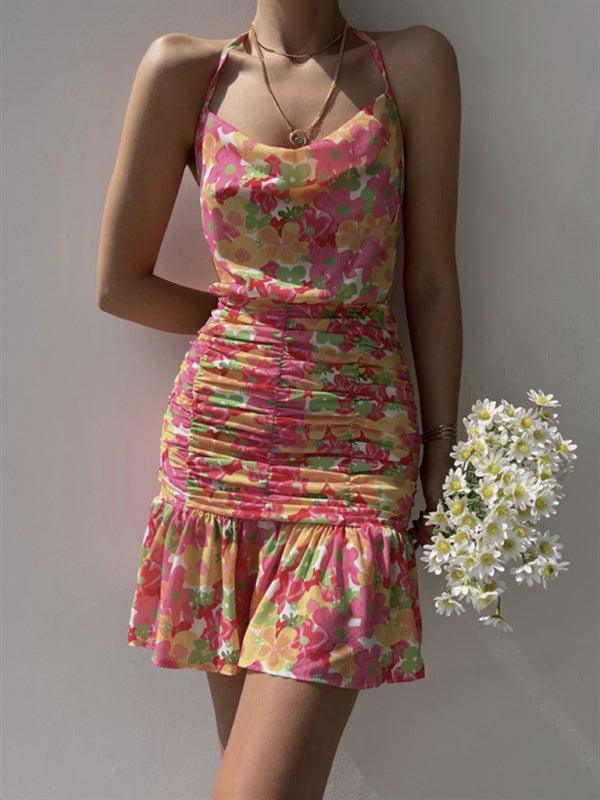 Chic Floral Print Hip Strap Dress for Women - SALA