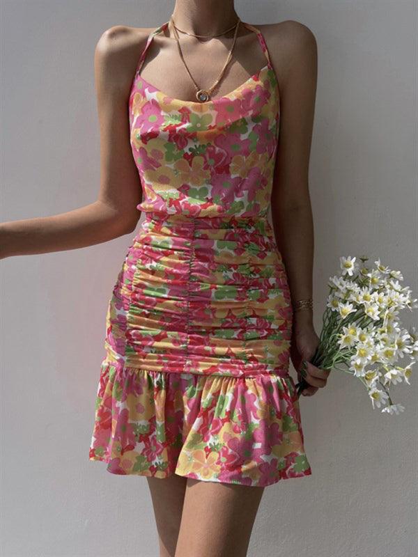 Chic Floral Print Hip Strap Dress for Women - SALA