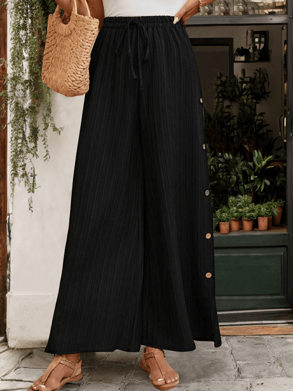 Chic High-Waisted Wide Leg Pants in Textured Fabric - SALA