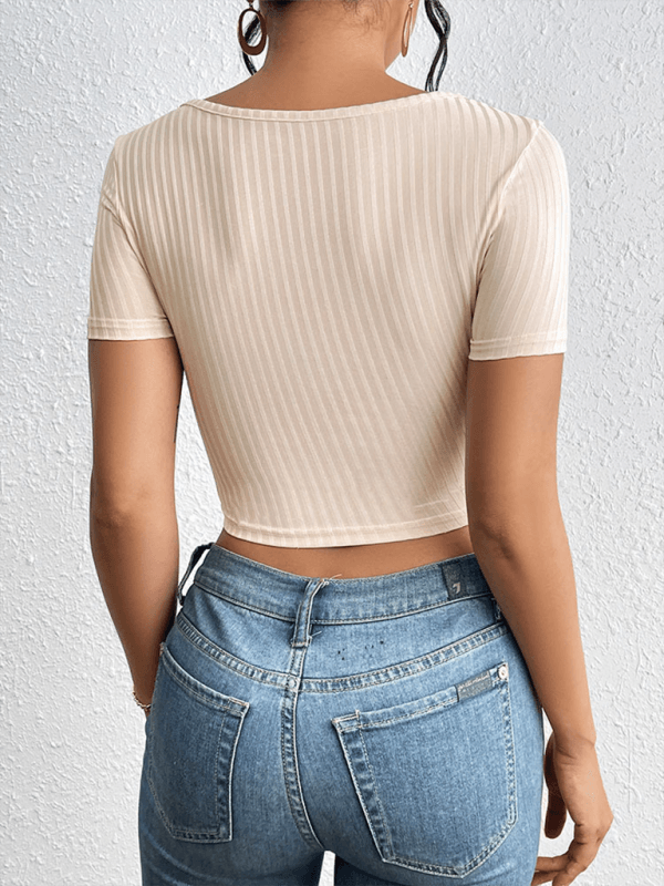 Chic Ribbed Strappy Square Neck Top Set for Women - SALA