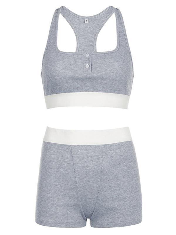 Color Block Breathable Sports Vest Set for Women - High Waist Yoga Suit - SALA