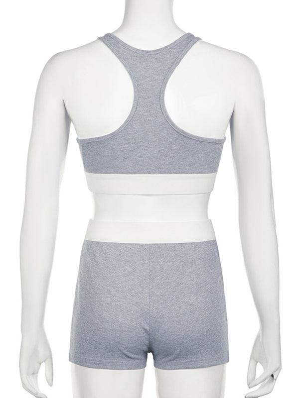 Color Block Breathable Sports Vest Set for Women - High Waist Yoga Suit - SALA