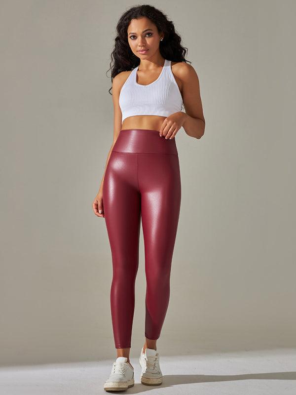 Colorful High Waist Plus Size PU Leather Yoga Leggings for Women - SALA