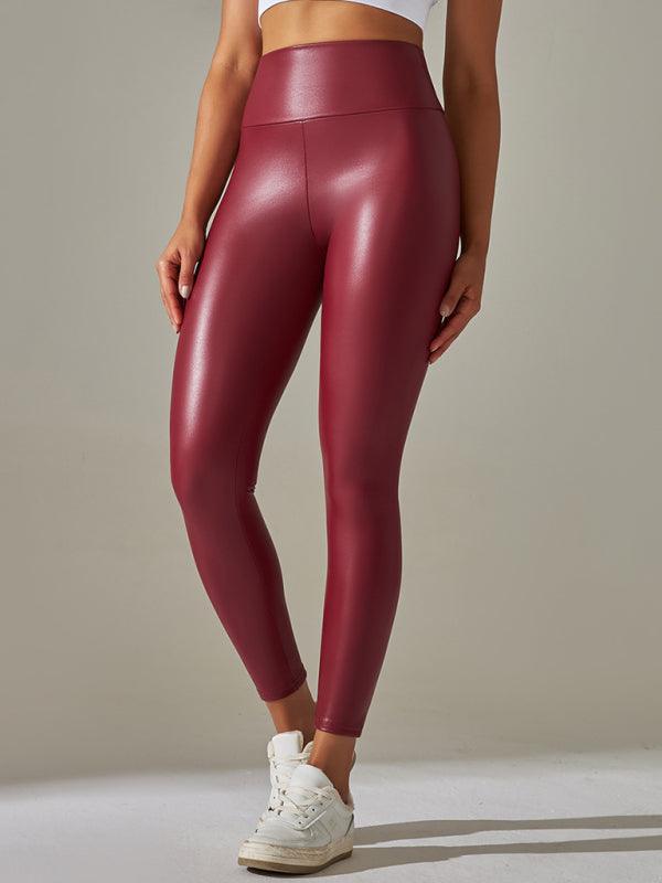 Colorful High Waist Plus Size PU Leather Yoga Leggings for Women - SALA