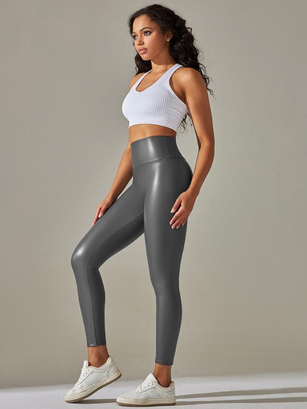Colorful High Waist Plus Size PU Leather Yoga Leggings for Women - SALA