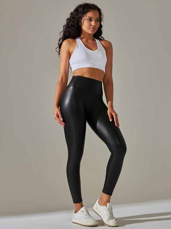 Colorful High Waist Plus Size PU Leather Yoga Leggings for Women - SALA