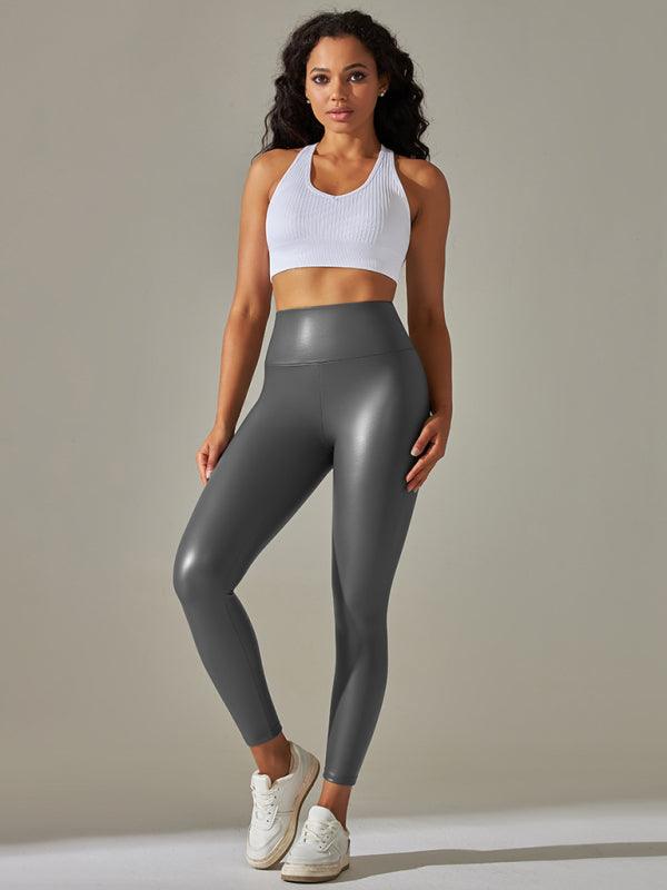 Colorful High Waist Plus Size PU Leather Yoga Leggings for Women - SALA