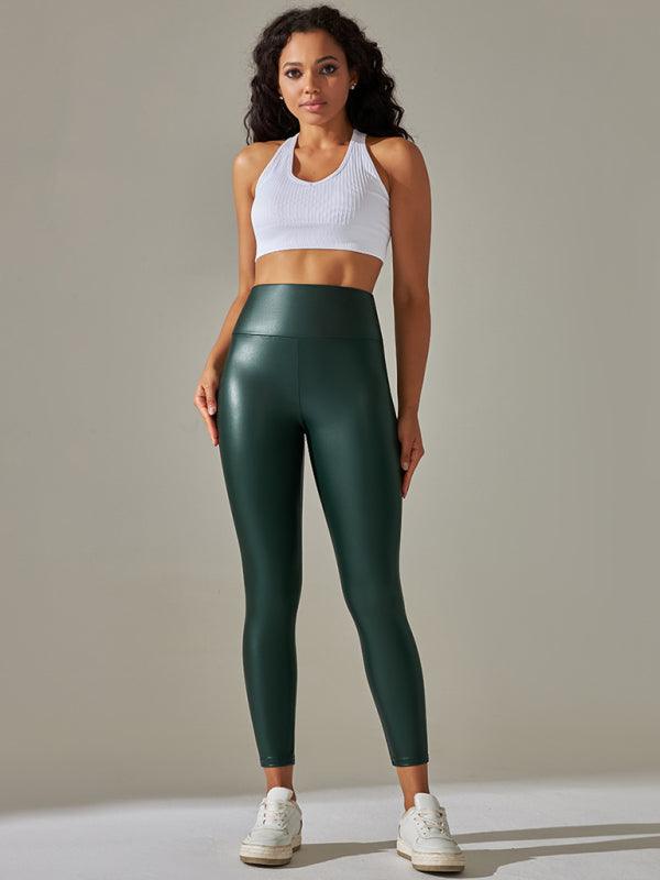 Colorful High Waist Plus Size PU Leather Yoga Leggings for Women - SALA