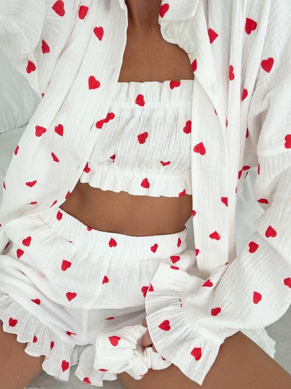 Cozy Heart Print Three-Piece Lounge Set - SALA