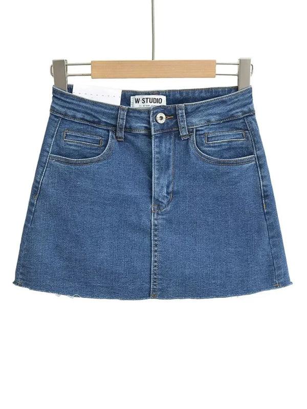 Denim Dream: High-Waist A-Line Skirt with Raw Edge Detail - Perfect for Stylish Women - SALA