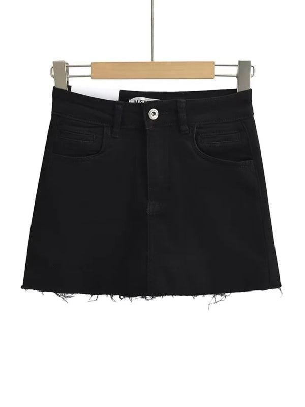 Denim Dream: High-Waist A-Line Skirt with Raw Edge Detail - Perfect for Stylish Women - SALA