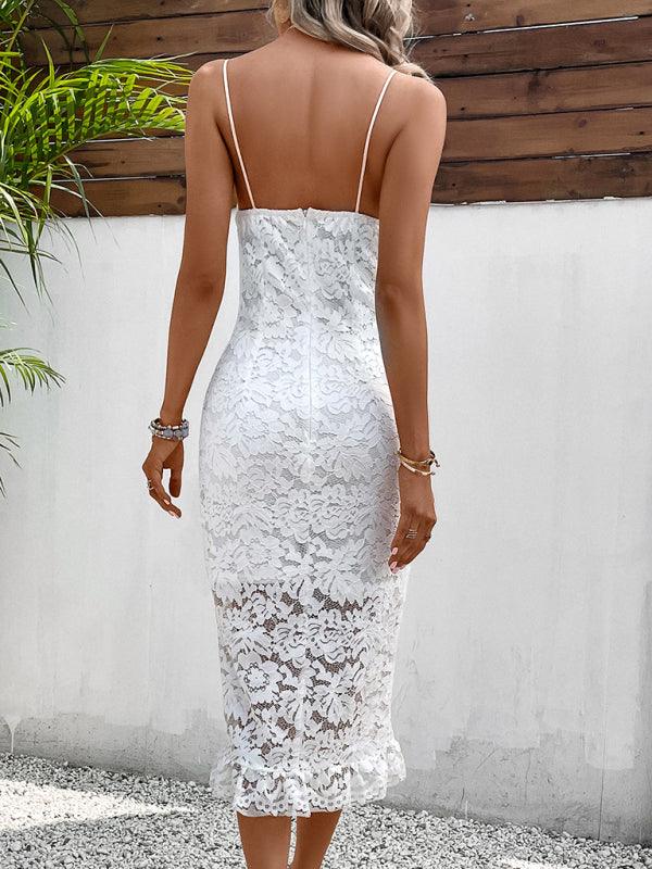 Elegant Lace Back Halter Evening Dress for Women - SALA