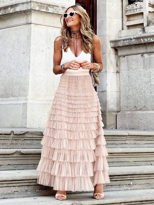 Elegant Mesh Layered Swing Skirt for Women - SALA