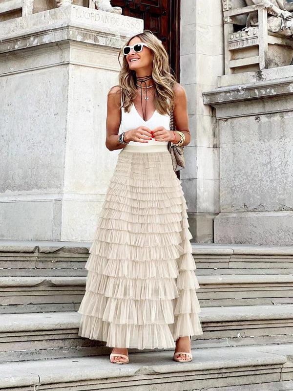 Elegant Mesh Layered Swing Skirt for Women - SALA