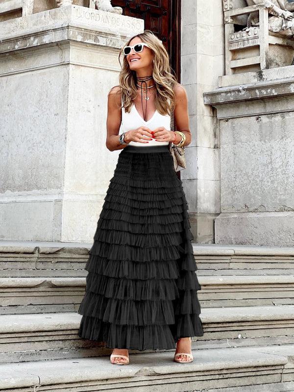 Elegant Mesh Layered Swing Skirt for Women - SALA