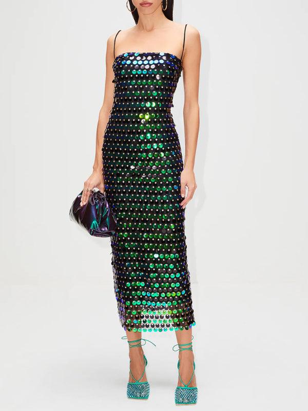 Elegant Sheen Beaded Strapless Maxi Dress for Women - SALA