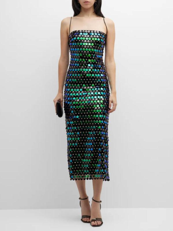 Elegant Sheen Beaded Strapless Maxi Dress for Women - SALA