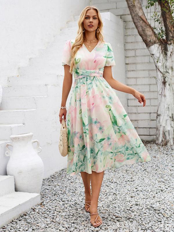 Elegant V-Neck Printed Dress for Women - SALA