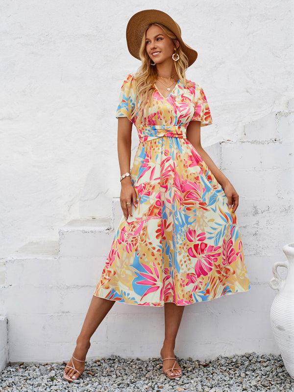 Elegant V-Neck Printed Dress for Women - SALA