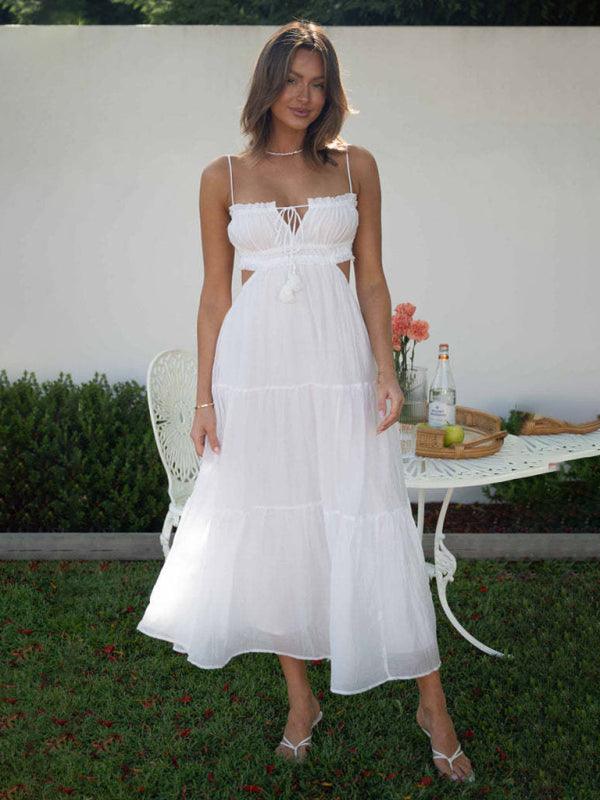 Elegant Women's V-Neck Sleeveless Maxi Dress with Stylish Hem - SALA