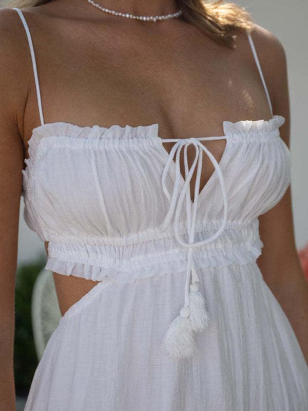 Elegant Women's V-Neck Sleeveless Maxi Dress with Stylish Hem - SALA
