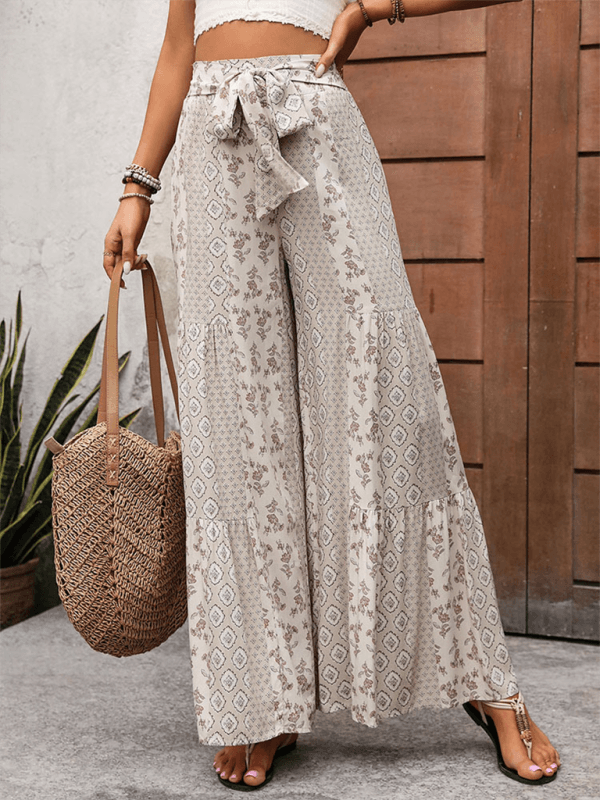 Ethnic Stitched High-Waisted Wide-Leg Rayon Trousers - SALA