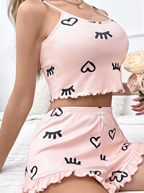 Floral Elegance Suspender and Shorts Pajama Set - SALA