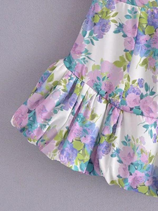 Women’s Puff Sleeve Floral Dress With Ruffle Skirt Design - SALA