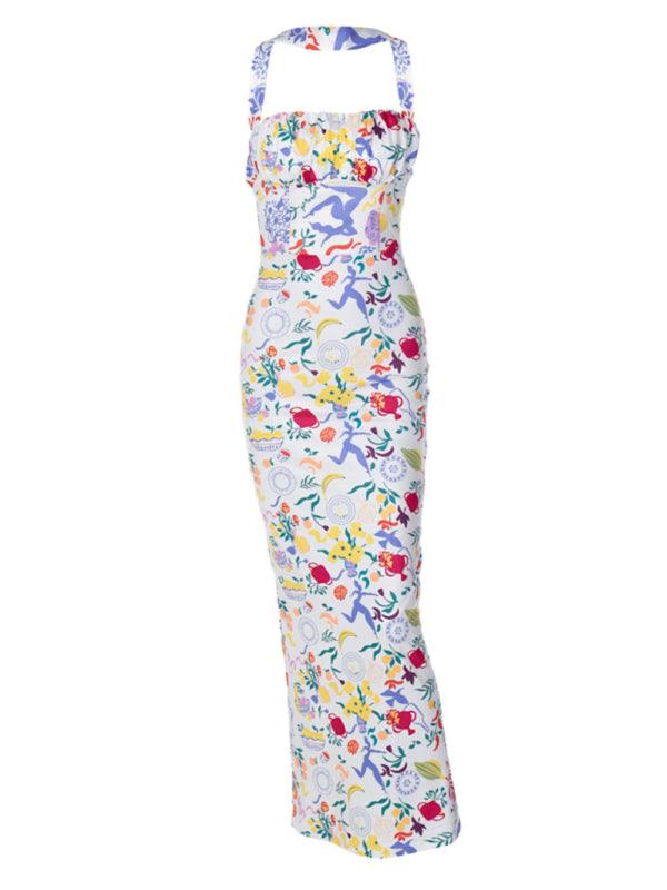 Women’s Halter Dress With Multicolor Print & Wrap-neck Collar - SALA