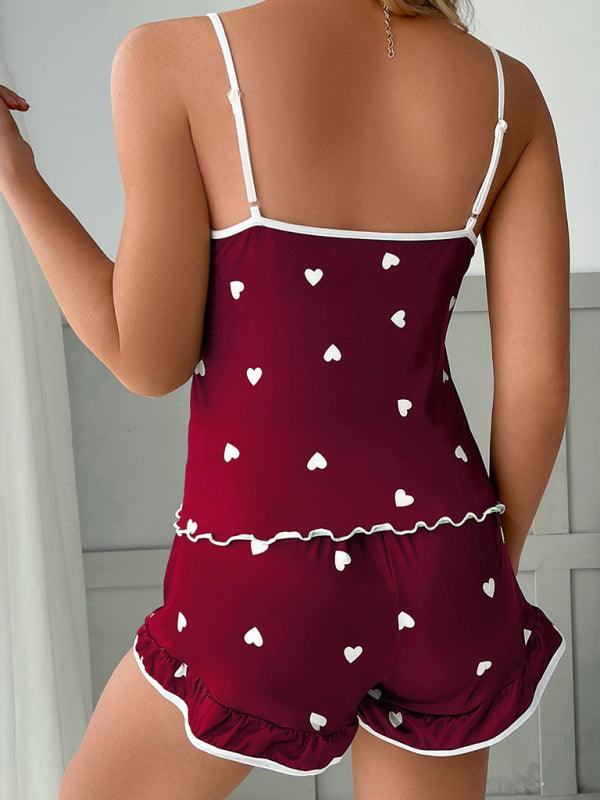 Heart Print Women's Camisole and Shorts Pajama Set - SALA